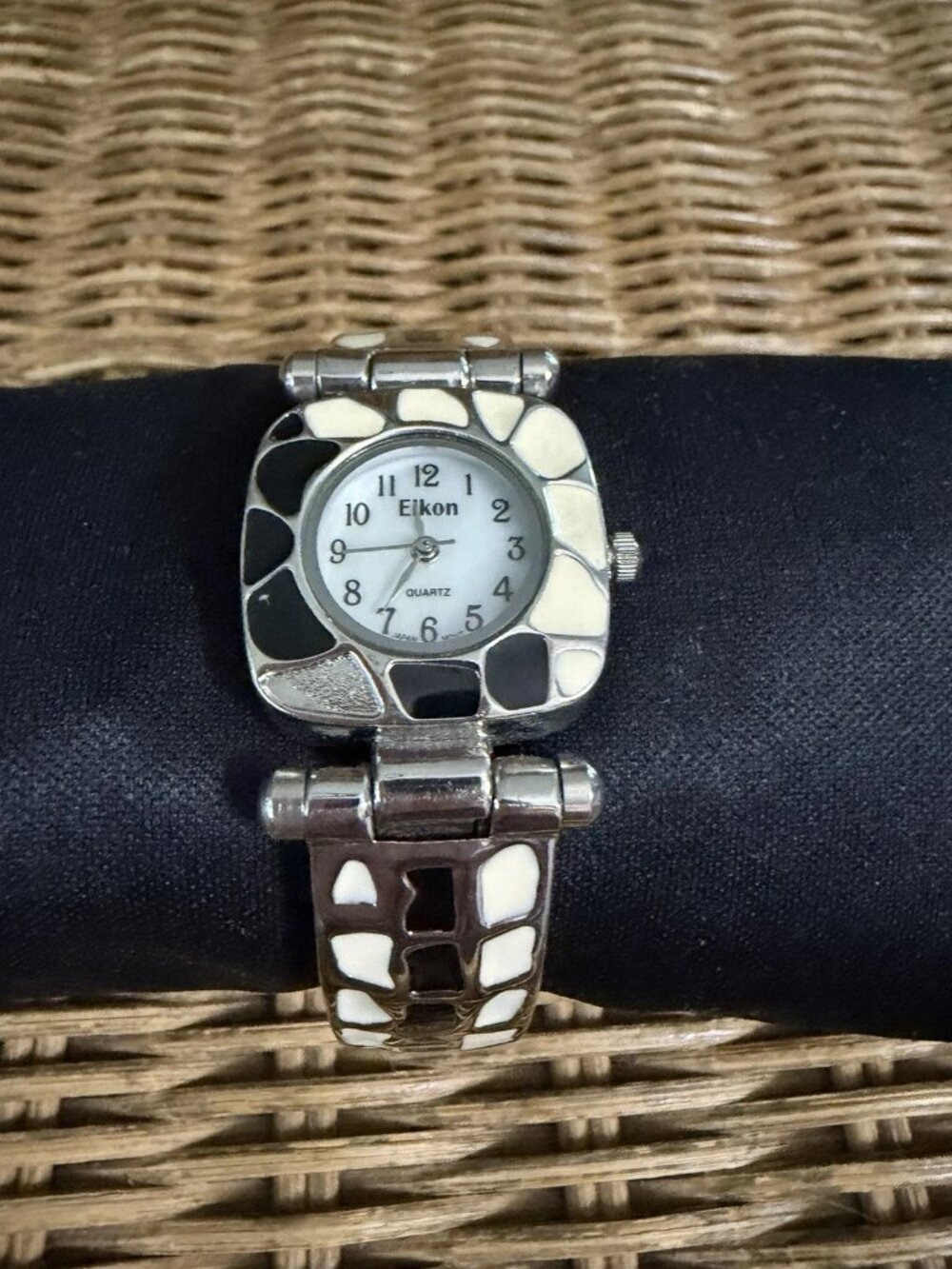 Eikon Watch Women’s Cuff Bracelet Watch Enamel Inlay Stainless back